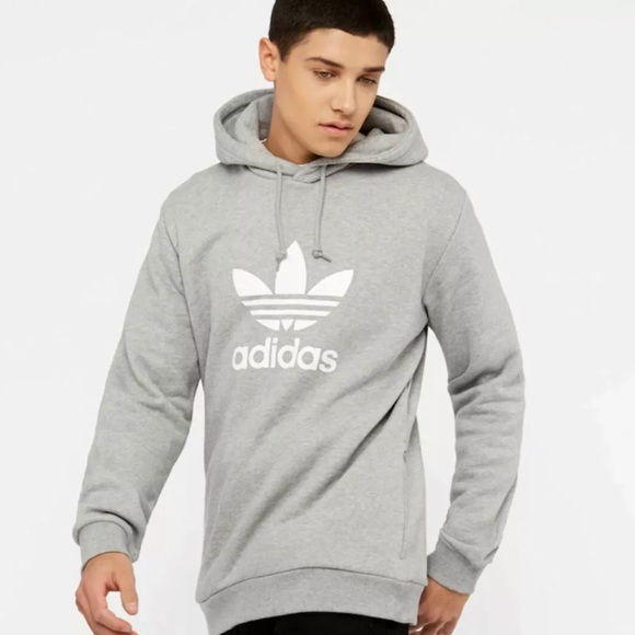 Adidas Trefoil Gray Pullover Hoodie Sweatshirt - Picture 2 of 13